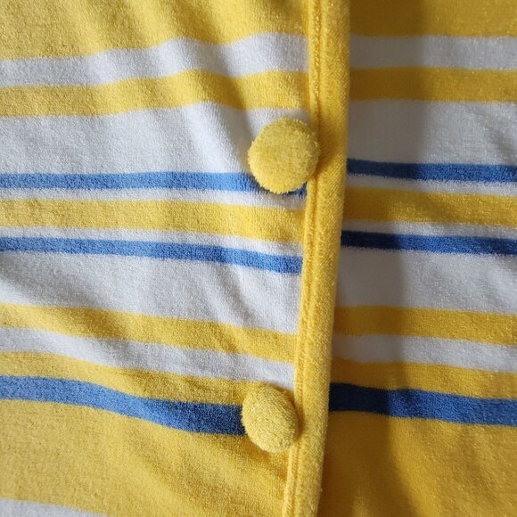 Vintage SPA Yellow Blue Striped Med Button Up Short Sleeve Terry Swim Beach Cove - Picture 3 of 13